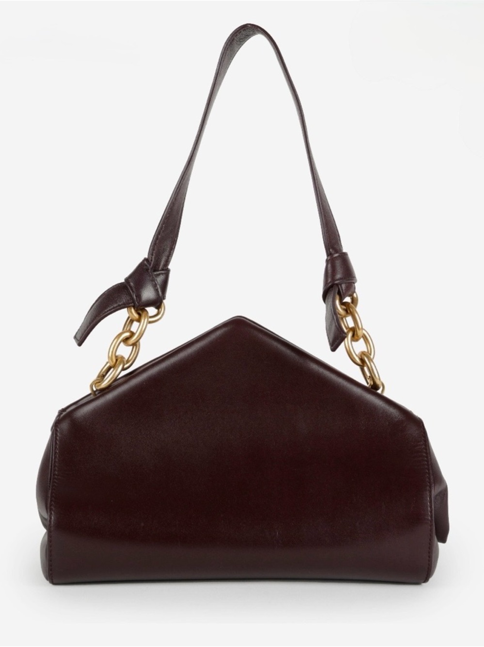Bottega Veneta Burgundy Leather The Tip Shoulder Bag with Gold Chain Accents